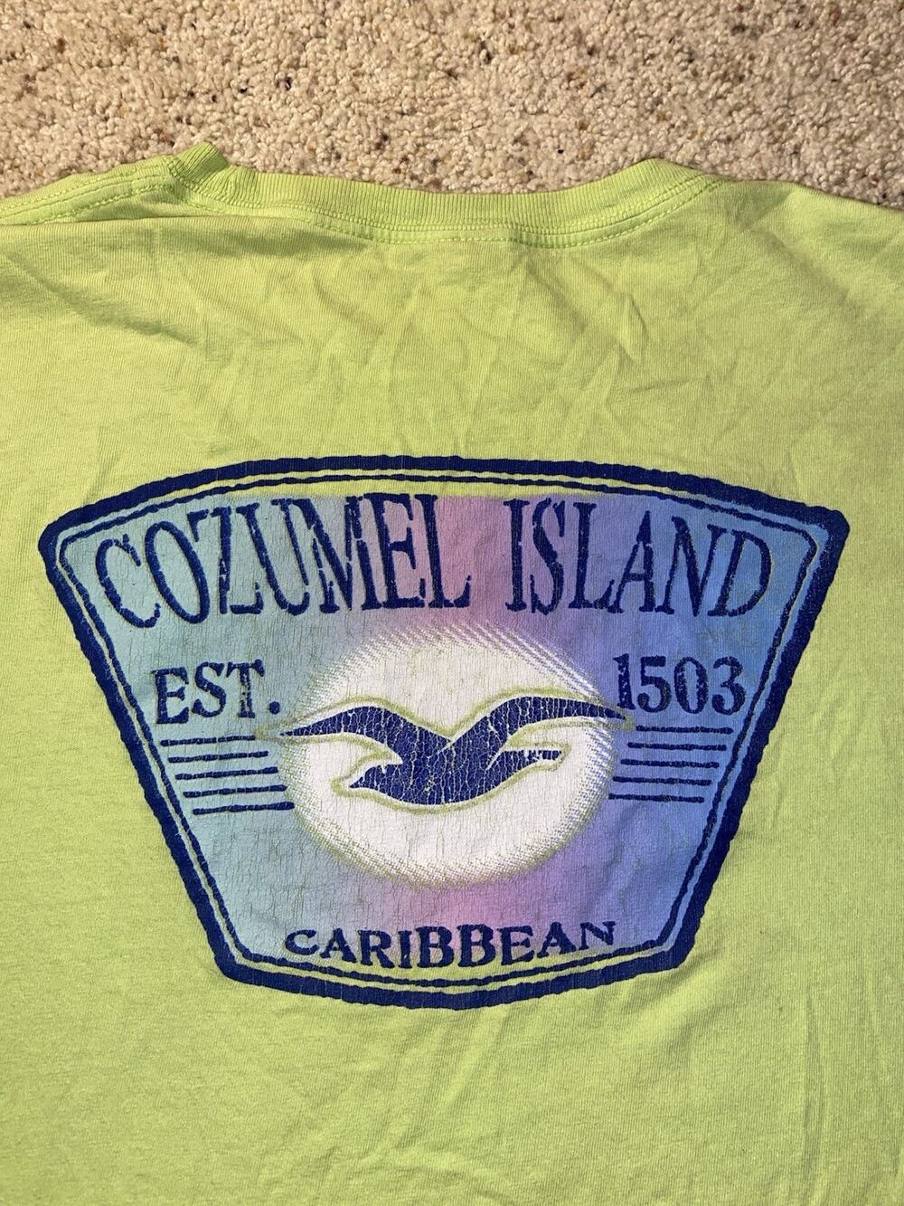 Throwback Cozumel Island Mens Size XXL 2XL Lime Green Vintage Beach Tee Shirt